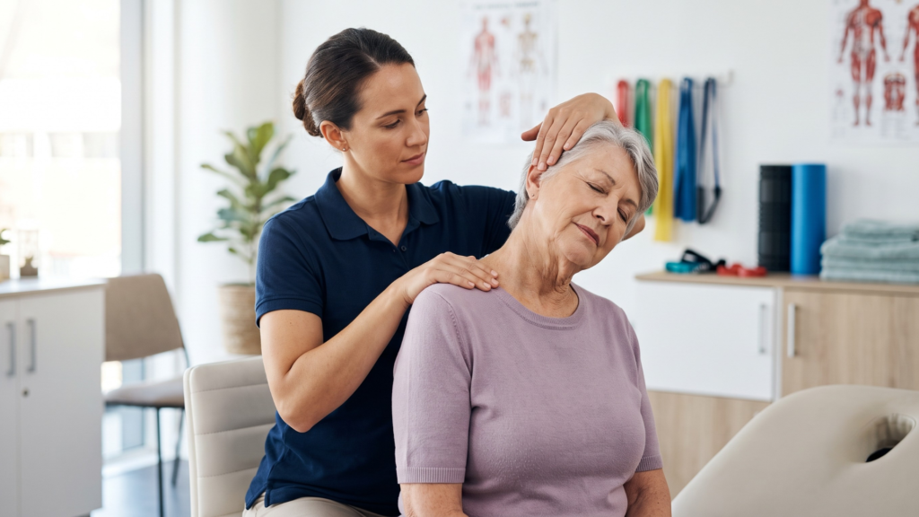 Physiotherapist treating whiplash and neck stiffness near Pari Chowk, Greater Noida