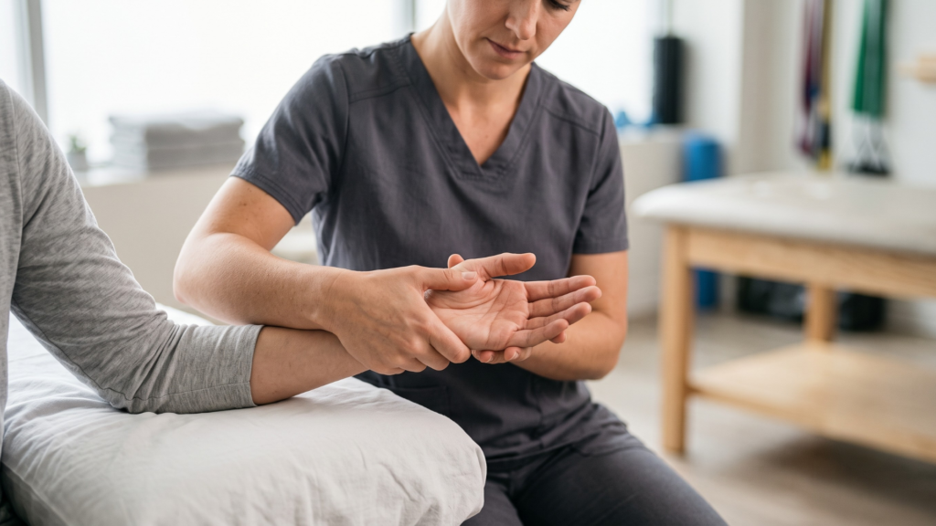 Physiotherapist treating De Quervain's tenosynovitis near Beta 2, Greater Noida